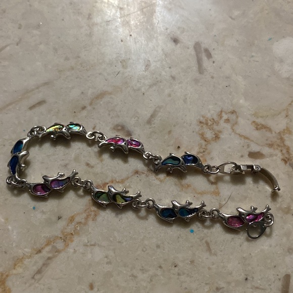 Abalone Shell Silvertone Dolphin Bracelet - Picture 2 of 3